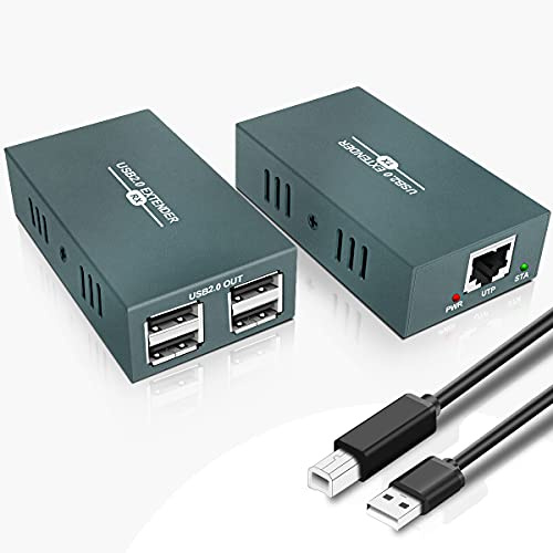 GREATHTEK USB 2.0 Extender, USB Over Ethernet Cat 5e/6/7 up to 50m/165ft | 4 Hubs USB Extender Rj45, USB über Ethernet Unterstützung Windows/MacOS/Linux etc, Office/ Factory/Management Center