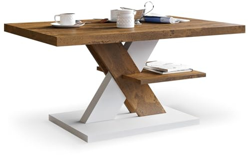 Viosimc Couchtisch, Moderner Wohnzimmertisch, Modern Möbel Wohnzimmer, Kaffeetisch, Sofatisch mit Großer Ablage, Beistelltisch für Tee und Kaffee – Coffee Table for Living Room - Rost & Weiß