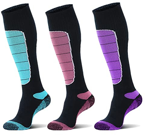 Hylaea Merino Wool Ski Socks, Cold Weather Socks for Snowboarding Snow Winter Thermal Knee-high Warm Socks, Hunting, Outdoor Sports Purple Red Green Medium