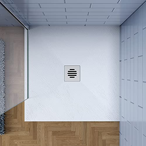 80x120cm Plato de ducha AICA blanco textura pizarra+Accesorios de desagüe
