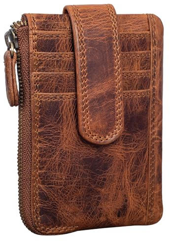 STILORD Archer Vintage Leder Schlüsselmappe Mini-Kartenbörse Kleines Portemonnaie RFID kleine Geldbörse Schlüsseletui Organizer Schlüsselanhänger Farbe:Kara - Cognac