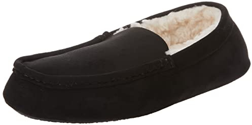 Amazon Essentials Men's Moccasin Slippers, Black Microsuede, 11