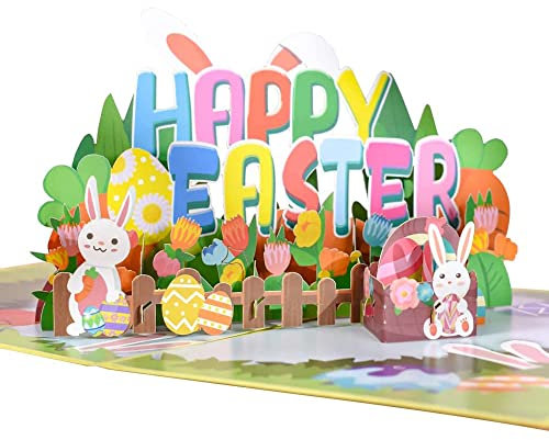 3D Pop Up Osterkarte, Frohe Ostern Karte für Kinder Kind Frauen Frau Ehemann 3D Hase Grußkarten für Ostern (Frohe Ostern)
