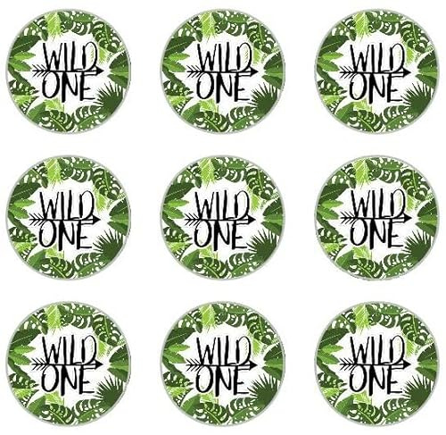 24 WILD ONE Jungle Safari Animals Zoo Edible Rice Wafer Paper Cupcake Toppers Decorations Birthday Cake Celebration Tropical Leaves Monstera Leaf