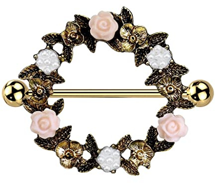 beyoutifulthings Brustwarzen-piercing Blumen-Kranz Silber Gold Brust-piercing Nippel-piercing Intim-piercing Chirurgenstahl Stab 18-mm