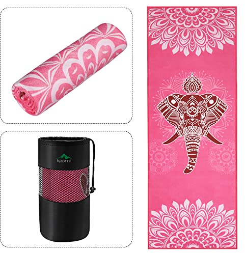 Keemi Rutschfestes Yoga-Handtuch, Mikrofaser, Yogamatte, Decke für Hot Yoga, Bikram, Pilates, Fitnessstudio, Handtücher für Schweiß (185,4 x 63,5 cm, Elefant)