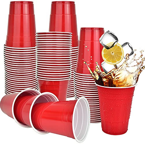 Epished Super Sturdy 100 Pcs (16 oz) Large Red Plastic Cups Disposable & Recyclable - Odorless & Shatter Proof Easy Separable Red Party Cups - Party Hard w/ Red Solo Cups Made of Durable PP Material