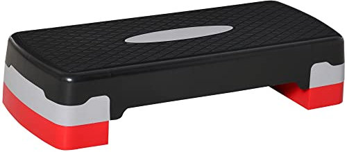 HOMCOM Steppbrett Aerobic Stepper 2-Stufig Höhenverstellbar 10-15cm, Rutschfest Fitness Stepper, Mini Steppbrett für Zuhause Heim Büro, Schwarz+Grau+Rot