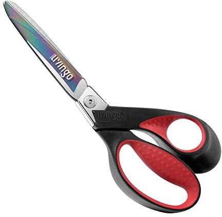 LIVINGO Multipurpose Scissors Heavy Duty: 9 Sharp Forged Titanium Coated Shears - Premium Stainless Steel Materials - Cutting Carpet Sewing Fabric Wire Plastic - Outdoor Home DIY Tool