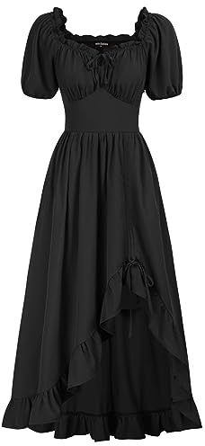 Scarlet Darkness Women's Black L Renaissance Dress, Long, Corset Waist, Sweetheart Neck, Short Sleeves, High Low Hem, Pockets, Size L