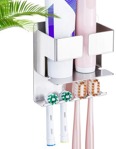Zahnbürstenhalter - Zahnpastaspender Wand Ohne Bohren, Halterung Elektrische Zahnbürste Selbstklebend Zahnbürstenkopf Halter für Badezimmer, Edelstahl Aufsteckbürsten Halter Zahnbürsten Aufbewahrung