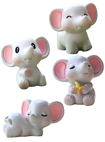 HOMSFOU 4 Stück Mini-Elefanten-Figur Realistische Tierfigur Miniatur-Elefant Niedlicher - Spielzeug en-Modell -Wilder Desktop-Auto Kuchendekoration