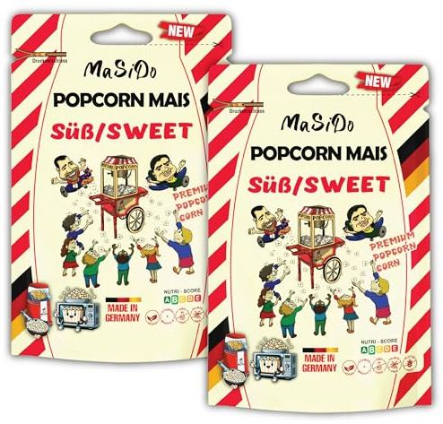 MSD MaSiDo süßes Premium Popcorn Mais aus Deutschland, Butterfly Mais Vorratspack, ohne Gentechnik, glutenfrei, laktosefrei (2x 0,5 kg Packung süß)