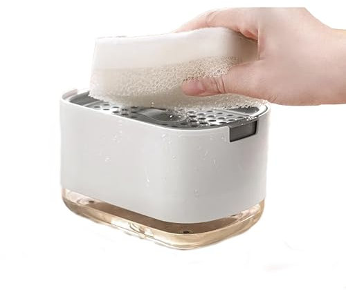 FLIKAB Dispenser Sapone Cucina Con Porta Spugna - L'innovativo Dispenser Detersivo Piatti Completo E Moderno - Il Porta Sapone Cucina Perfetto Tra Gli Accessori Lavello Cucina