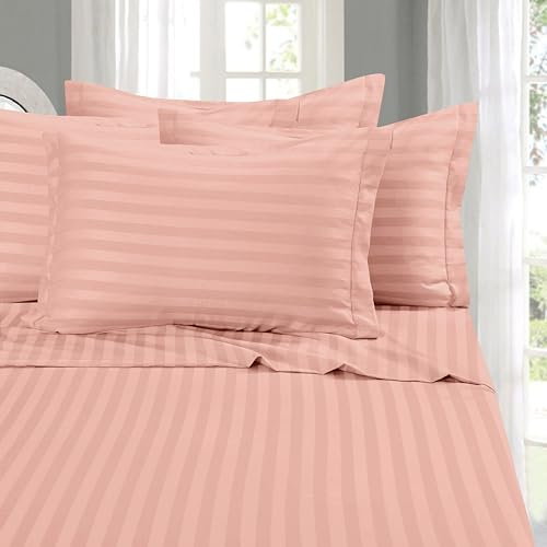 Elegant Comfort Softest and Coziest 6-Piece Sheet Set - 1500 Premium Hotel Quality Microfiber - Deep Pocket, Wrinkle Resistant 6-Piece Damask Stripe Bed Sheet Set, California King, Dusty Rose