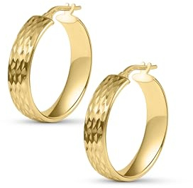 Amberta Kvinnor 925 Sterling Silver Kraftiga Creoler: Hamrade Guld Creoler 20 mm