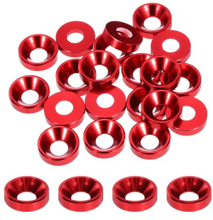QUARKZMAN 20pz Rondelle Svasate Tazza M5 Dia Foro 5.1mm/0.2 Rosso Intenso | Conica, Guarnizione Rondella Testa Tazza, Alluminio, per Viti Rc/Fpv/Pc/Drone Meccanici Parti Modello