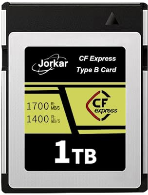 Jorkar CFexpress Type B Carte Mémoire 1To Gold pour Caméra Nikon Z6/Z7/D6/D5/D850/D500, pour Canon EOS-1DX/C300/C500/R5 R5C R3, pour Panaso GH6/S1/S1R/S1K, DJI Ronin 4D, jusqu'à 1700MB/s