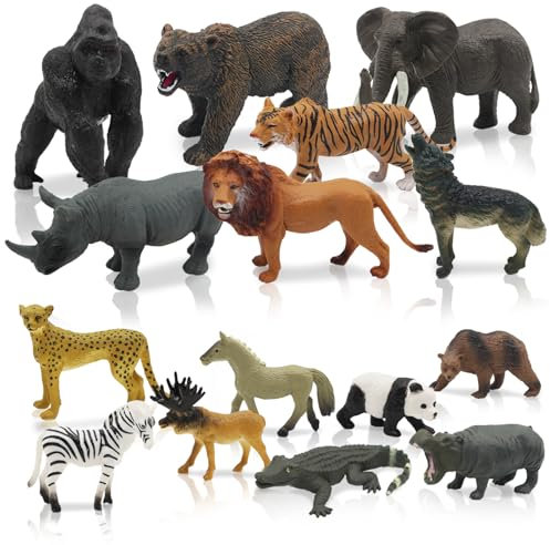 Kujinova Waldtiere Figuren Set - 15 Stück Miniatur Tiere für Kinder, Bauernhof & Dschungel, Wildtiere für Wald-Themen Kuchenaufsätze & Weihnachten