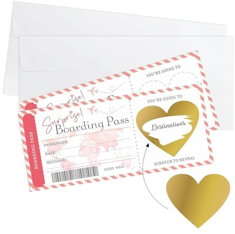 Irikdescia 2 PCS Personalisierte Goldene Ticket Rubbelkarte, Flugticket Überraschung, Geschenkkarte Reise, Boarding Pass Gutschein, Einzigartige Geburtstagsgeschenk