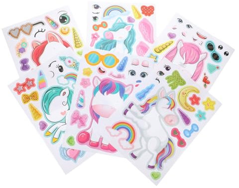 Hohopeti 24blätter Einhorn Aufkleber Cartoon DIY Einhorn Sticker Gesicht Aufkleber Fenster Dekoration Party Spielzeug Für Karten Gläser Stühle