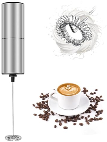 Milk Frother Handheld Whisk Stainless Steels Battery Powered Drink Mixer, Milk Frother Foamer & Mini Drink Mixer Coffee Frother, Electric Portable for Latte, Cappuccino, Hot Chocolate