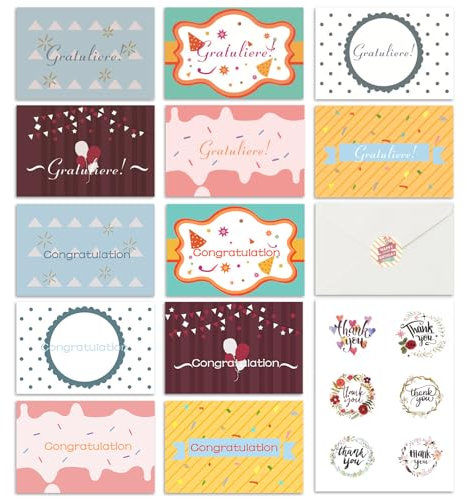 Syunyin 12 Stück Glückwunschkarten mit Umschlag, Glückwunschkarte Hochzeit Grußkarten Klappkarten Geschenk Geschenkkarten Geburtstag Karte für Männer und Frauen, 10 x 15 cm