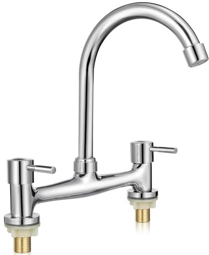 Hemobllo Robinet De Cuisine À Deux Trous Mitigeur Vertical Pour ÉVier Commande SéParéE Eau Chaude Et Froide Style RéTro Adapté Pour Cuisine Domestique Et Commerciale