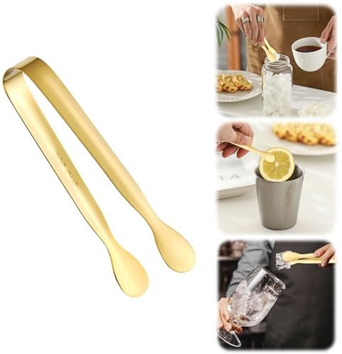 Pince à sucre vintage avec poignée en forme de rose - En acier inoxydable - Pinces à glaçons - Petites pinces à sucre pour thé et café, apéritifs, desserts, cuisine, bar - Doré - 1