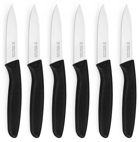 targzier Paring Knife Set of 6,Premium Paring Knives,Stainless Steel Vegetable&Fruit Knife,Sharp Small Knife Set,Straight Edge Paring Knives Set,PP Plastic Handle Cutting Knifes,Black,Peeling Knives