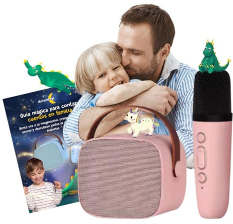 Altavoz cuentacuentos con micrófono para Crear y Escuchar Cuentos Personalizados en Familia. Cuentos Personalizados incluidos. Altavoz bluetooh con micrófono inalámbrico para niños MiCuento (Rosa)