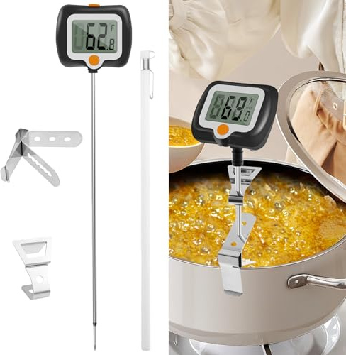 Digitale Küchenthermometer mit 180 Grad drehbares LCD-Display mit Clip Ultra Sicher Komfort Digitales Thermometer Schokolade mit Langer Sonde von -58°F bis 572°F Milchthermometer Baby für Kochen Back