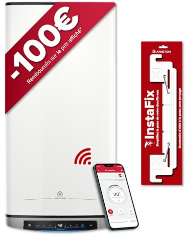 Ariston Velis Evo Dune Dry WiFi 80L Chauffe-Eau Plat Multiposition Connecté – 25% d'Économie d'Énergie – Garantie 1 Remplacement à Vie* – Eau Calcaire – INCLUS : Accessoire de Pose InstaFix