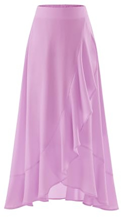 Timormode Women Flowy Long Skirt Ruffle Summer Beach Skirts | Elastic Waist, Chiffon A-line Midi Skirt with Lining, Work, Daily Casual Wear, Holiday Party, Fashion Clothes