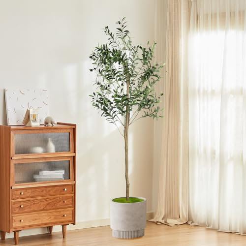 Olivo artificial de 6 pies, plantas falsas grandes de 180 cm de alto, árbol falso para interiores y exteriores, para el hogar, sala de estar, dormitorio, balcón, esquina, oficina, jardín, decoración