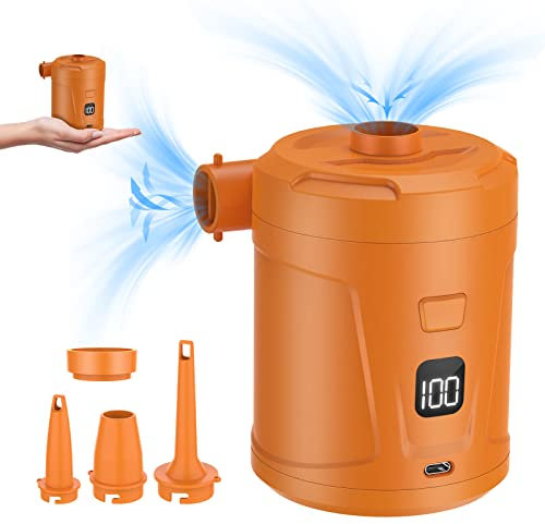 Electric Air Pump, 5200mAh Electric Pump for Inflatables With LED Battery Display, Portable Mini Air Pump Quick Inflate Deflate for Pool Inflatables, Bed Mattresses, etc (orange)