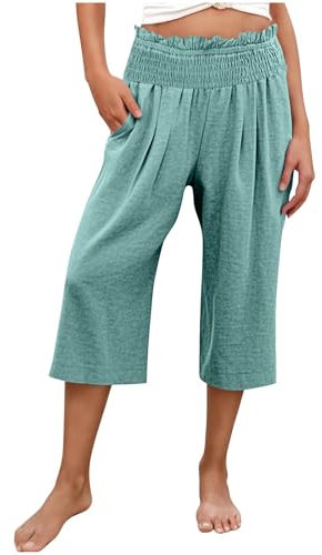 Generisch 3/4 Hose Damen Sommer Sommerhosen Baumwolle Cargohose Baggy Teenager Mädchen Jogginghose Vintage Arbeitshose Boulderhose Schlupfhose Lockere Sport Hose Hellblau M