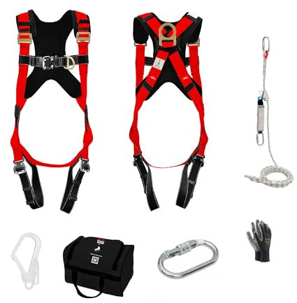 Generisch Dachdecker Fallschutz SET Auffanggurt inkl. Auffanggerät, Seil 10m, 2 Karabiner, PSA Sicherung