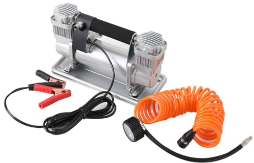 Atsoya 12 Volt Mobiler Kompressor mit Zubehör Tasche Reifenfüller Spiralschlauch Hochleistungs Luftkompressor Reifenfüller Luftpumpe für KFZ LKW SUV Off-Road