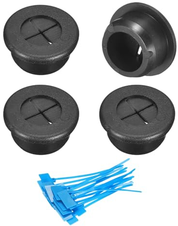 sourcing map 4Pcs Cable Cord Grommet, 13/16(20mm) Rubber Desk Grommets Wire Pass Through Hole Cover with Marked Cable Ties for Home Office Cable Wire Protection, Black
