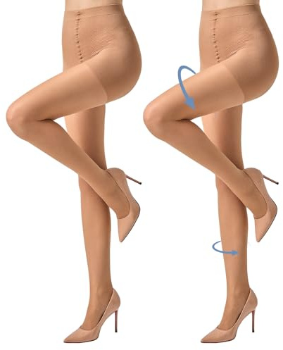 MANZI 2 Pairs Compression Tights 30D Sheer Shapewear Pantyhose for Women