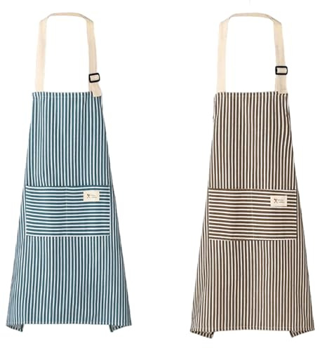 YSDINK 2er Set Kochschürze aus Baumwolle-Leinen, verstellbare Schürze mit Taschen für Damen und Herren, ideal zum Kochen, Backen, Grillen und kreative Hausarbeiten