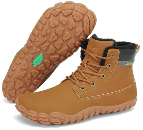 SAGUARO Scarpe Barefoot Uomo Stivaletti Invernali con Pelo Caldo Stivali da Neve Impermeabili Antiscivolo Scarponcini Leggere Minimaliste, Marrone, 43 EU