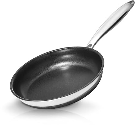 KOKHUB 20 cm Tri-Ply Stainless Steel Frying Pan, Non Stick Titanium Ceramic Skillet, Small Egg Pan Omelet Pan for Induction, Electric & Gas Hob, PFAS/PFOA Free, Oven Safe