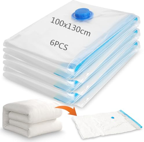 XRXYMQ 6 Stück XXL Vakuumbeutel für Kleidung Bettdecken Reise 130 x 100 cm | Extra große Vacuum Bags for Clothing, platzsparend und wiederverwendbar, Vakumierergerät Beutel Kleidung für Reisen