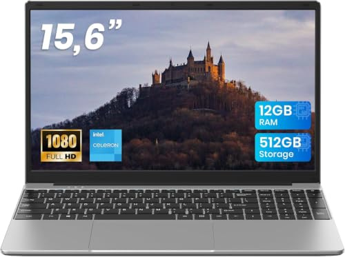 jumper Laptop 15,6 Zoll FHD Display, 12 GB RAM 512 GB ROM TF Erweitern 512GB, 5205U Prozessor Notebook(bis zu 2,3 GHz), 2 Stereo-Lautsprecher/USB 3.0/Typ-C/Zehnertastatur