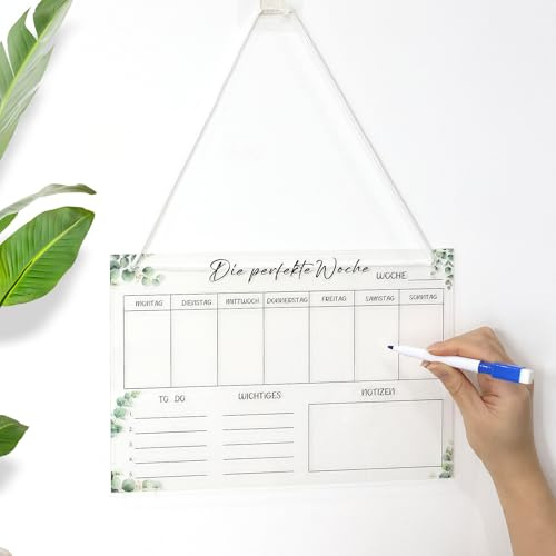 Wochenplaner Abwischbar Wochenplaner aus Acryl für Haushaltsplan Memoboard mit 6 Whiteboard-Stift Haushaltsplan zum Aufhängen To Do Liste für den Haushalt (30 x 20cm)