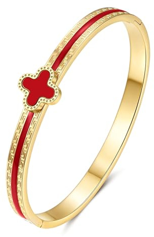 Joo&Rind Armreif Gold Kleeblatt Armband Damen Wasserfest 18K Vergoldet Edelstahl Armreifen Schmuck für Frauen Glück Geschenk für Geburtstag Muttertag Valentinstag