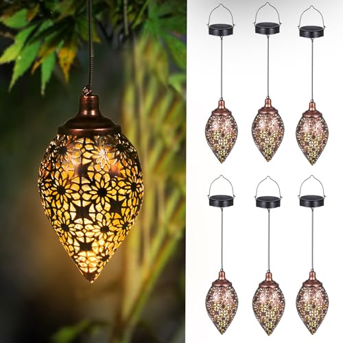Geschenke für Frauen Mama Oma, 6 Stück Blumen Solarlaterne für Außen, Metall IP65 Wasserdicht Solarlampen für Außen Hängend, Solar Laterne Outdoor Balkon Garten Terassen Aussen deko Weihnachten