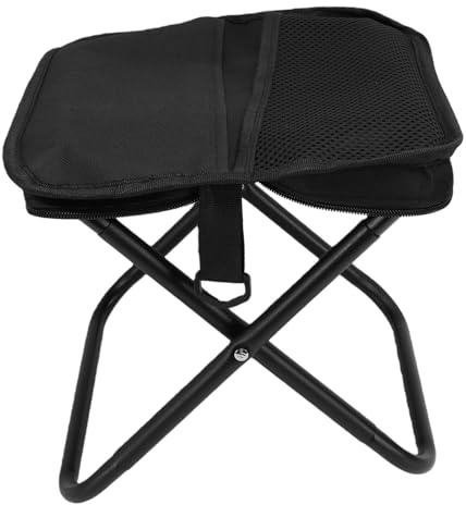 Asixxsix Sgabello Pieghevole Portatile, Sgabello da Campeggio Leggero e Compatto con Telaio a X in Acciaio Al Carbonio Rinforzato, Tessuto Oxford Impermeabile, per Viaggi All'aperto, Pesca, (BLACK)